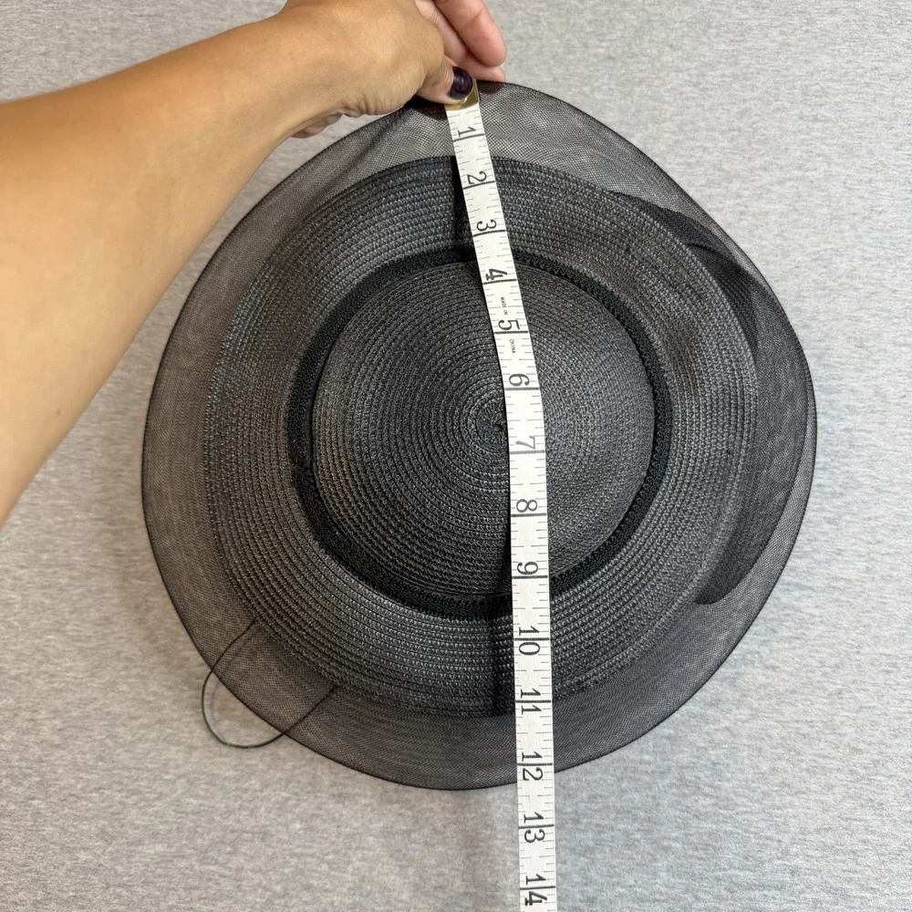 Vtg Black Straw Sinamay Mesh Fascinator Hat Made in Taiwan ROC Church Derby Tux